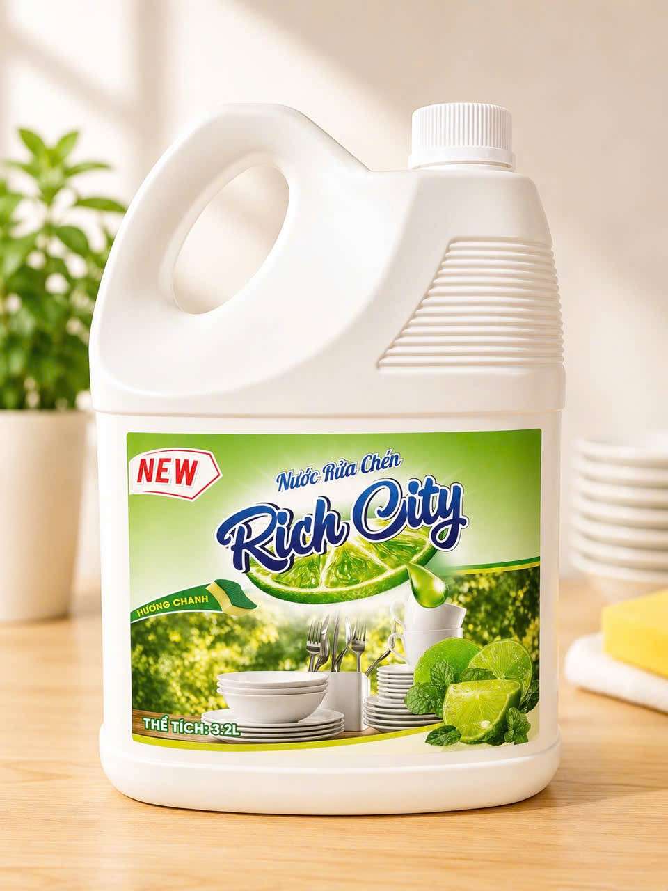 Nước rửa chén Rich City hương chanh tươi - 800ml và 3.2L